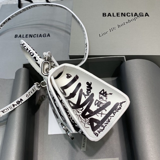 Balenciaga專櫃新款mini號手提肩背女包原單沙漏包 巴黎世家塗鴉白色沙漏包 fyj1396